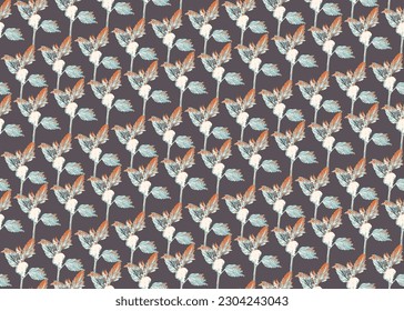 Seamless botanical 
colourful Floral Pattern with Flowers,Leaves and Branches.Geometric With cross Lines spring colourful Flower leaves Vector Pattern with brown background.pattern for season,textile