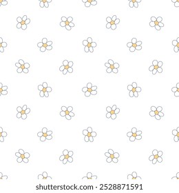 Seamless botanical doodle pattern with small white daisies, infinite texture