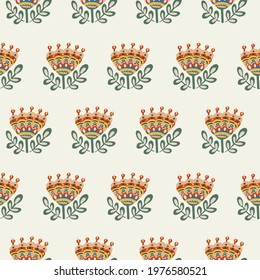 Seamless botanical floral pattern of elements in folk ethnic style. Simple vector design for paper, cover, fabric and home decor print.