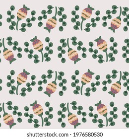 Seamless botanical floral pattern of elements in folk ethnic style. Simple vector design for paper, cover, fabric and home decor print.