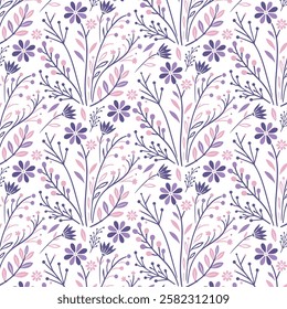 seamless botanical flower pattern with soft wildflowers and leafy textures for fabric and decor prints
