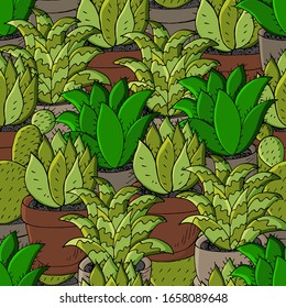 Ilustración botánica perfecta. Patrón tropical de diferentes cactus, aloe