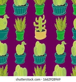 Ilustración botánica perfecta. Patrón tropical de diferentes cactus, aloe
