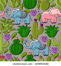 Nahtlose botanische Illustration. Tropisches Muster verschiedener Kakteen, Aloe