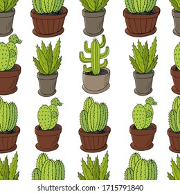 Ilustración botánica perfecta. Patrón tropical de diferentes cactus, aloe