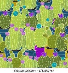Ilustración botánica perfecta. Patrón tropical de diferentes cactus, aloe