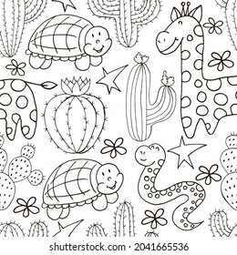 Ilustración botánica perfecta. Patrón tropical de diferentes cactus, aloe