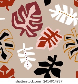 Seamless botanical jungle pattern with palm decorative palm leaves. Greer for wrapping, fabric, textile. Vector seamless texture