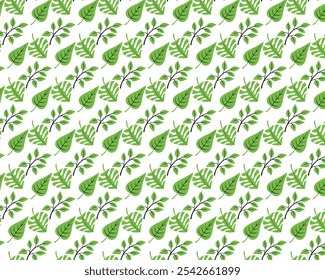 Seamless Botanical Leaf Pattern with Green Foliage and Branches – Nature-Inspired Background for Textile, Wallpaper, and Graphic Design Projects