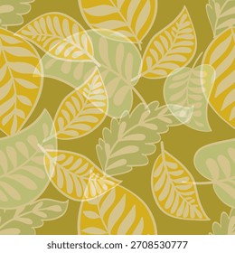 Seamless botanical leaf pattern in muted autumnal tones. Vector illustration.