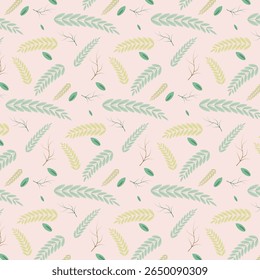 Seamless Botanical Leaf Pattern on Pink Background – Soft Nature-Inspired Design for Fabric, Wallpaper, and Packaging