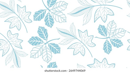 Seamless botanical leaf pattern with white hand-drawn foliage on a soft green background, perfect for nature-themed textiles, wallpaper, wrapping paper, eco design, and organic branding visuals.