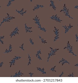 Seamless botanical leaf scatter in soft vector line style, perfect for fashion fabrics, bedding, stationery and elegant decor.