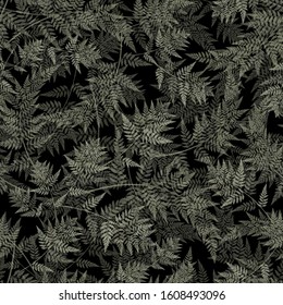 seamless botanical monochrome pattern. seamless floral background on vector. fern leaves