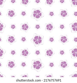 Patrón de ornamento botánico sin foco con flores de doodle púrpura abstractas de otoño en colores pastel aisladas sobre fondo blanco al estilo de dibujos animados planos.