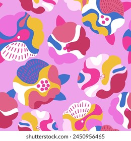 Patrón botánico sin costuras con flores rosadas abstractas. Textura floral para ropa, textil, embalaje. Ilustración vectorial