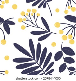 Seamless botanical pattern with berries and leaves. Pattern for fabric, print, baby clothes, wrapping paper, blog, collage, covers.