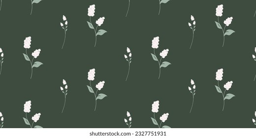 patrón botánico sin fisuras con ramas de flores blancas sobre un fondo verde.Ideal para imprimir sobre tela y papel. decoración textil.