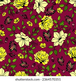 Patrón botánico sin foco, flores de mariposa. Ilustración de material vectorial eps10.