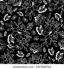 Seamless botanical pattern, butterfly flowers. Vector stock illustration eps10.