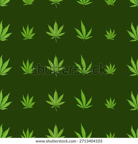 Seamless botanical pattern with cannabis leaves on a dark green background, ideal for medical marijuana themes, pharmacy design, packaging and textiles.