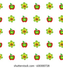 Seamless botanical pattern colorful apples flowers kids style, fabric, scrapbooking, quilting, gift wrap, embroidery