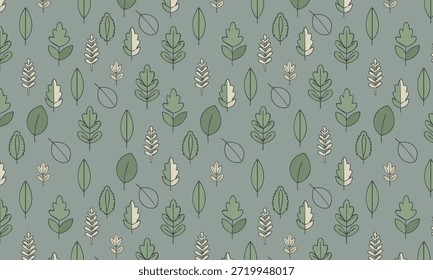 Patrón botánico sin fisuras con delicadas hojas verdes sobre fondo claro. Diseño de naturaleza minimalista y limpio adecuado para proyectos ecológicos, papelería, textiles, Fondos de pantalla y empaques.