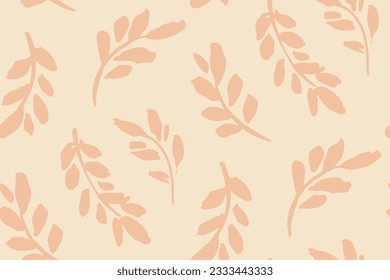 Seamless botanical pattern, delicate natural print with leaf silhouettes in pastel colors. Soft surface design with sketch plants: hand drawn foliage on a light background. Vector illustration.