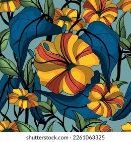 Seamless botanical pattern. Different herbs and flowers, hand-drawn. Vintage vector illustration of flowers. Colorful banner. An idea for wallpaper and textiles. Linear drawing. Rustic style.