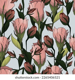 Seamless botanical pattern. Different herbs and flowers, hand-drawn. Vintage vector illustration of flowers. Colorful banner. An idea for wallpaper and textiles. Linear drawing. Rustic style.