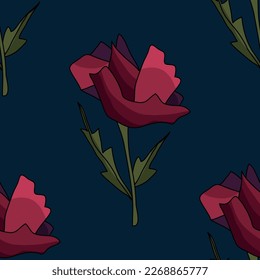 Seamless botanical pattern. Different herbs and flowers, hand-drawn. Vintage vector illustration of flowers. Colorful banner. An idea for wallpaper and textiles. Linear drawing. Rustic style.