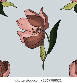Seamless botanical pattern. Different herbs and flowers, hand-drawn. Vintage vector illustration of flowers. Colorful banner. An idea for wallpaper and textiles. Linear drawing. Rustic style.