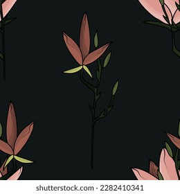 Seamless botanical pattern. Different herbs and flowers, hand-drawn. Vintage vector illustration of flowers. Colorful banner. An idea for wallpaper and textiles. Linear drawing. Rustic style.