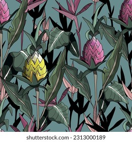 Seamless botanical pattern. Different herbs and flowers, hand-drawn. Vintage vector illustration of flowers. Colorful banner. An idea for wallpaper and textiles. Linear drawing. Rustic style.