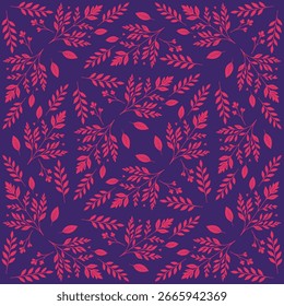 Seamless botanical pattern with elegant leaf shapes in contrasting vibrant colors