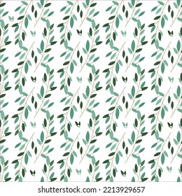Seamless botanical pattern eucalyptus branch with berries on a white background.