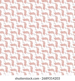 Um padrão botânico sem costura com folhas vermelhas em forma de samambaia e delicadas molas azuis claras em um plano de fundo macio e pálido, ideal para projetos de papel de parede, tecido e decoração de casa, criando um fresco, elegante 