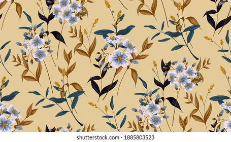 Nahtloses botanisches Muster. Blumenarrangements aus weißen Blumen und verschiedenen Pflanzen. heller Hintergrund. Vektorgrafik.