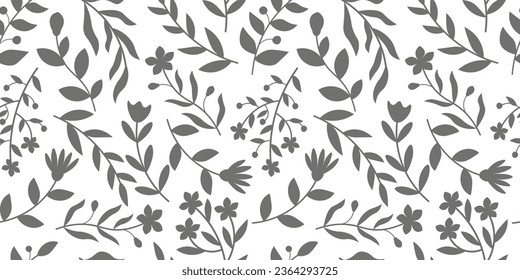 Seamless botanical pattern. Floral silhouettes on white background.