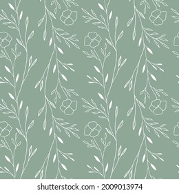 Seamless botanical pattern with flower and leaves. Hand drawn lines. Vector background.