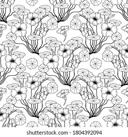Seamless botanical pattern from flowers of nasturtium. Vector stock illustration eps10