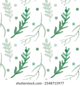 Seamless Botanical Pattern with Green Leaves and Minimalistic Design