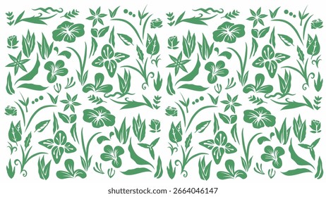 padrão sem costura com folhas verdes, vetor floral em estilo desenhado à mão, perfeito para impressões de tecido, papéis de parede e projetos decorativos