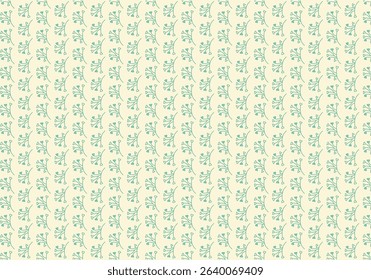 Seamless botanical pattern with green twigs and leaves on beige background, natural repeating design for textile or wallpaper