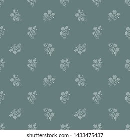 Seamless botanical pattern of hand drawn sketchy line art vector illustration of white bunch of grapes on gray background. Elegant minimalist scandinavian style. Wallpaper tapestry fabric print