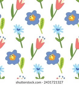 Patrón botánico sin costuras con flores y hojas dibujadas a mano. Textura floral abstracta. Papel de embalaje.