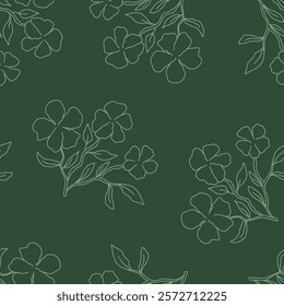 Seamless botanical pattern, hand drawn flowers and leaves on a rich green background vector illustration
