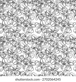 seamless botanical pattern of hand-drawn flowers and leaves on a blue background