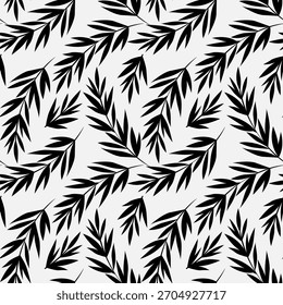 seamless botanical pattern of hand-drawn flowers and leaves on a blue background