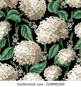 Seamless botanical pattern with  hydrangeas. Vector.